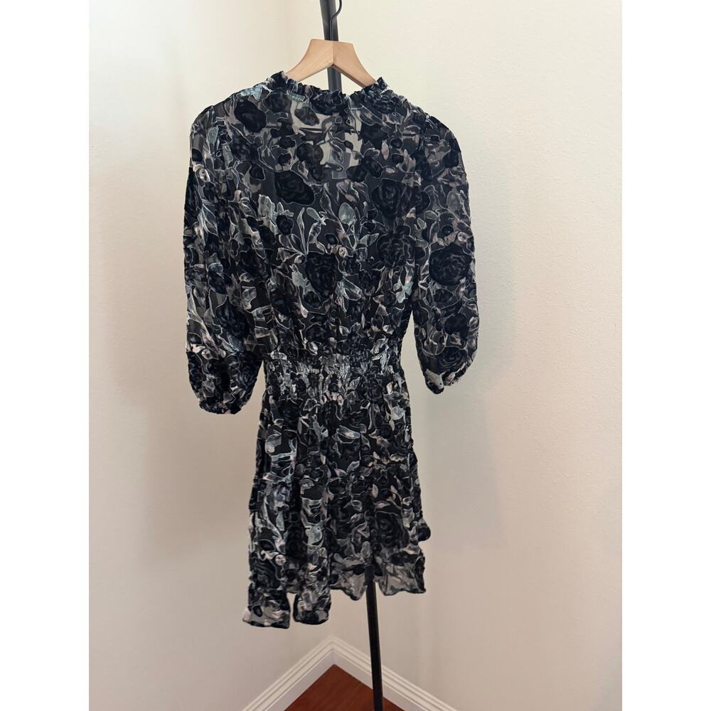 NWT $140 New O.P.T velvet chiffon dress floral black & gray sz Small - Picture 6 of 7